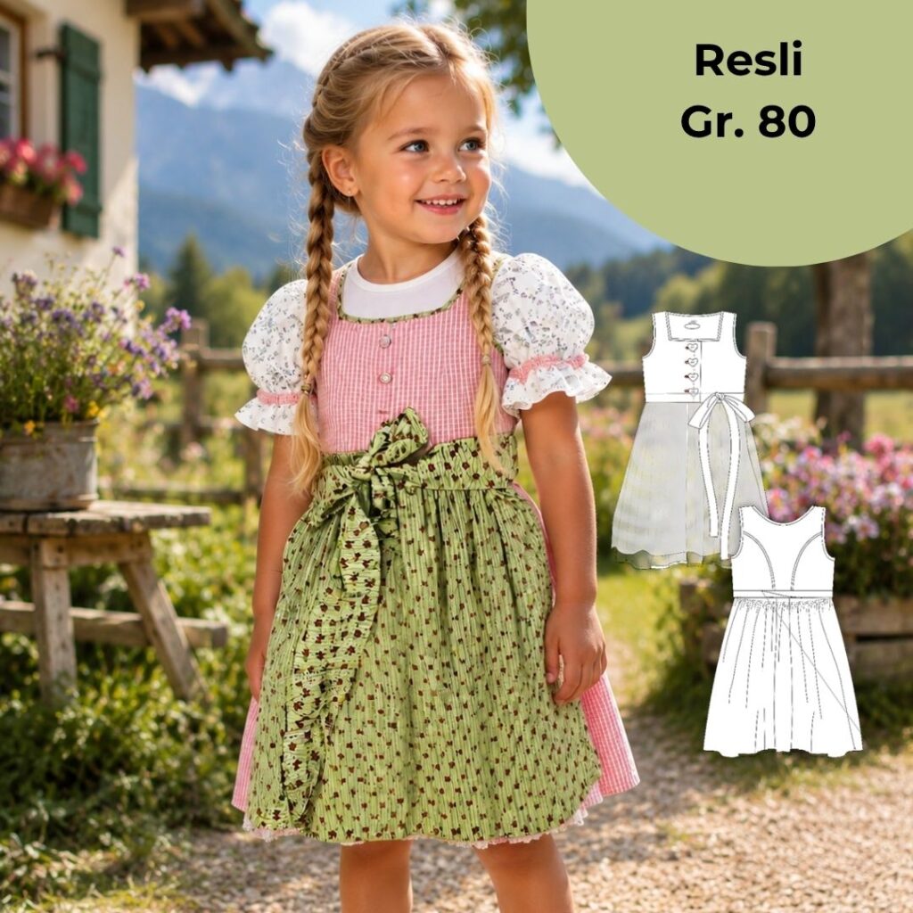 Schnittmuster für das Kinderdirndl Resli in Größe 80.