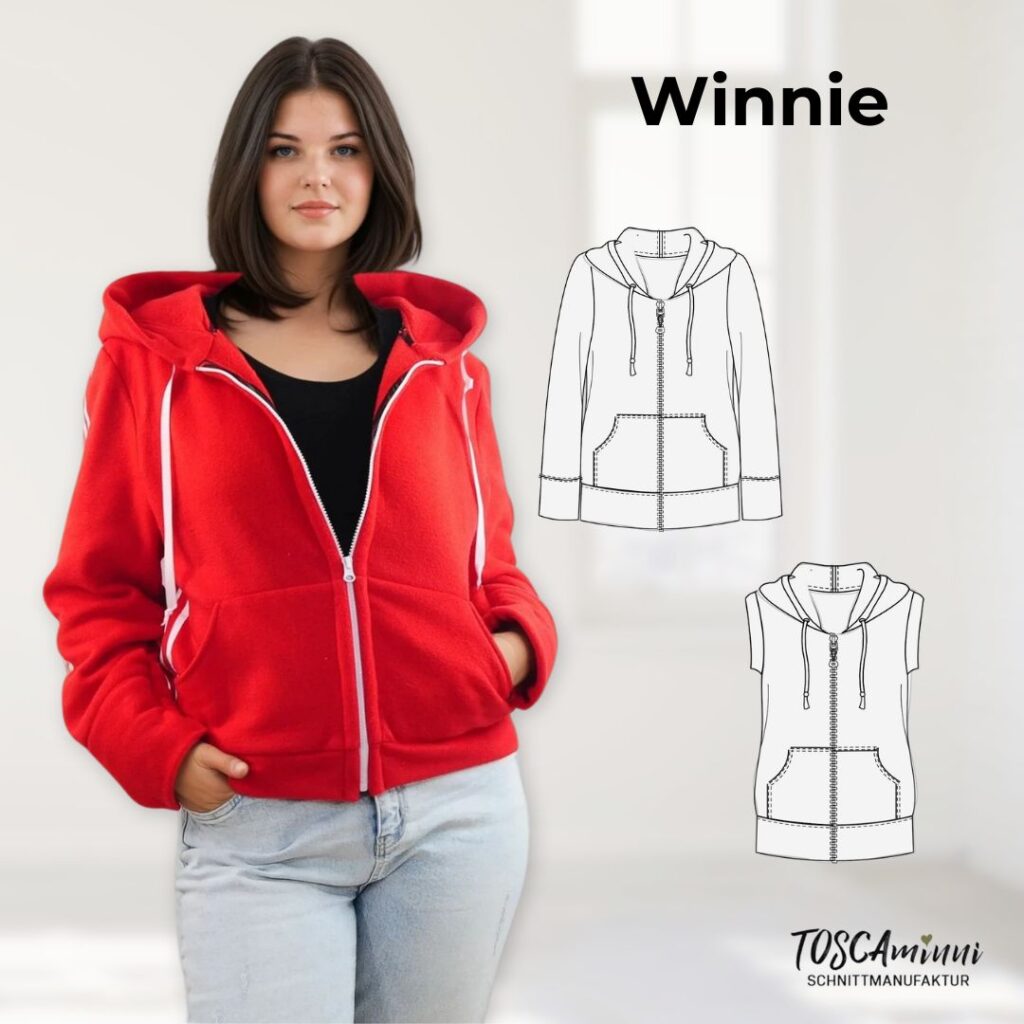 Schnittmuster Sweatjacke Winnie Gr. 34-54 mit Kapuze