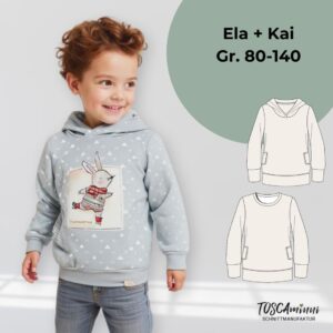 Schnittmuster Kinderhoodie Ela+Kai Gr. 80-140