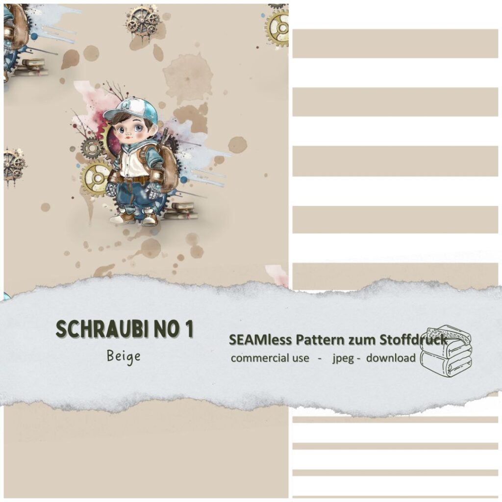 Stoffdesign Roboter Schraubi No 1 beige - digitaler Stoffdruck