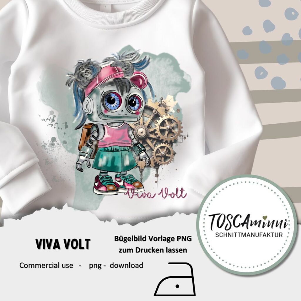 Bügelbild Roboter Viva Volt zum selber Drucken
