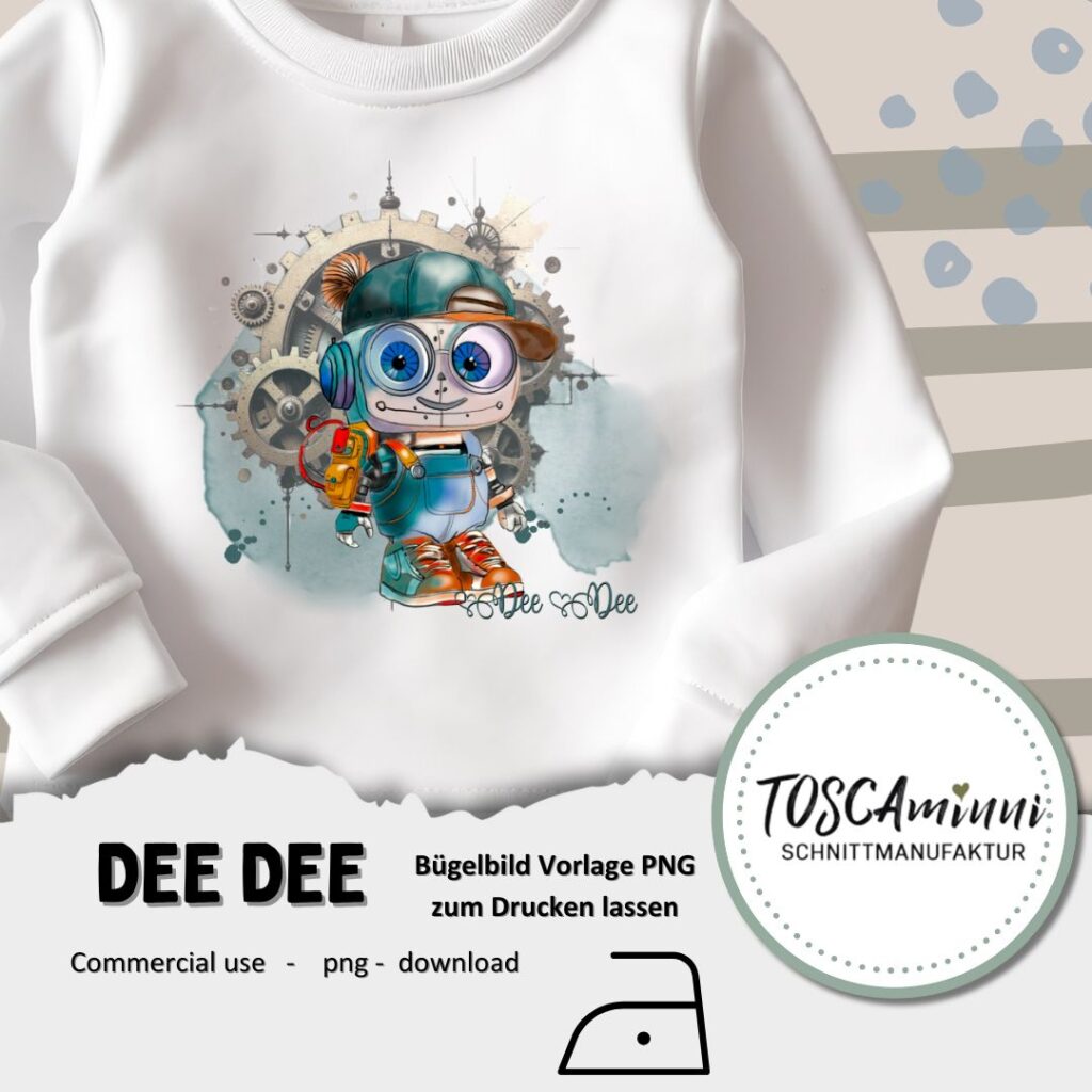 Bügelbild Roboter "Dee Dee" zum selber Drucken