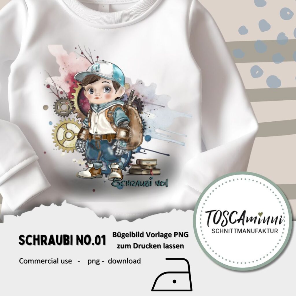 Bügelbild Roboter Schraubi No 1 zum selber Drucken