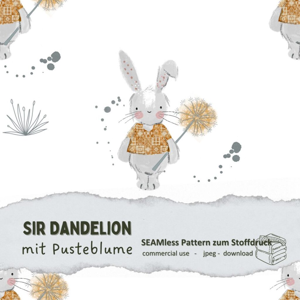 Stoffdesign: Hase mit Löwenzahn | Digitaler Stoffdruck