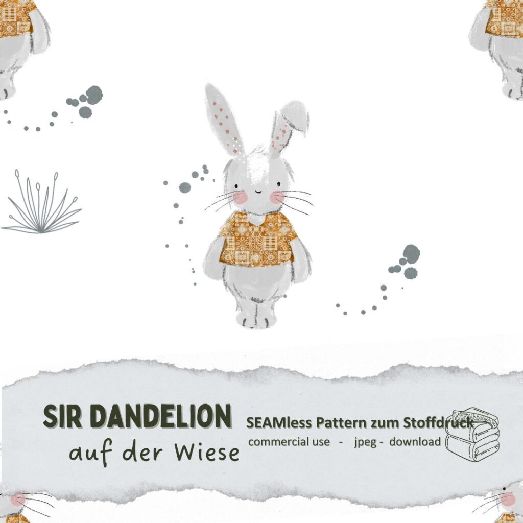 Seamless Pattern: Hase auf der Wiese | Digitaler Stoffdruck