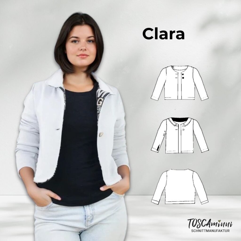 Schnittmuster Kurzjacke Clara Größe 34-54 mit Kragen