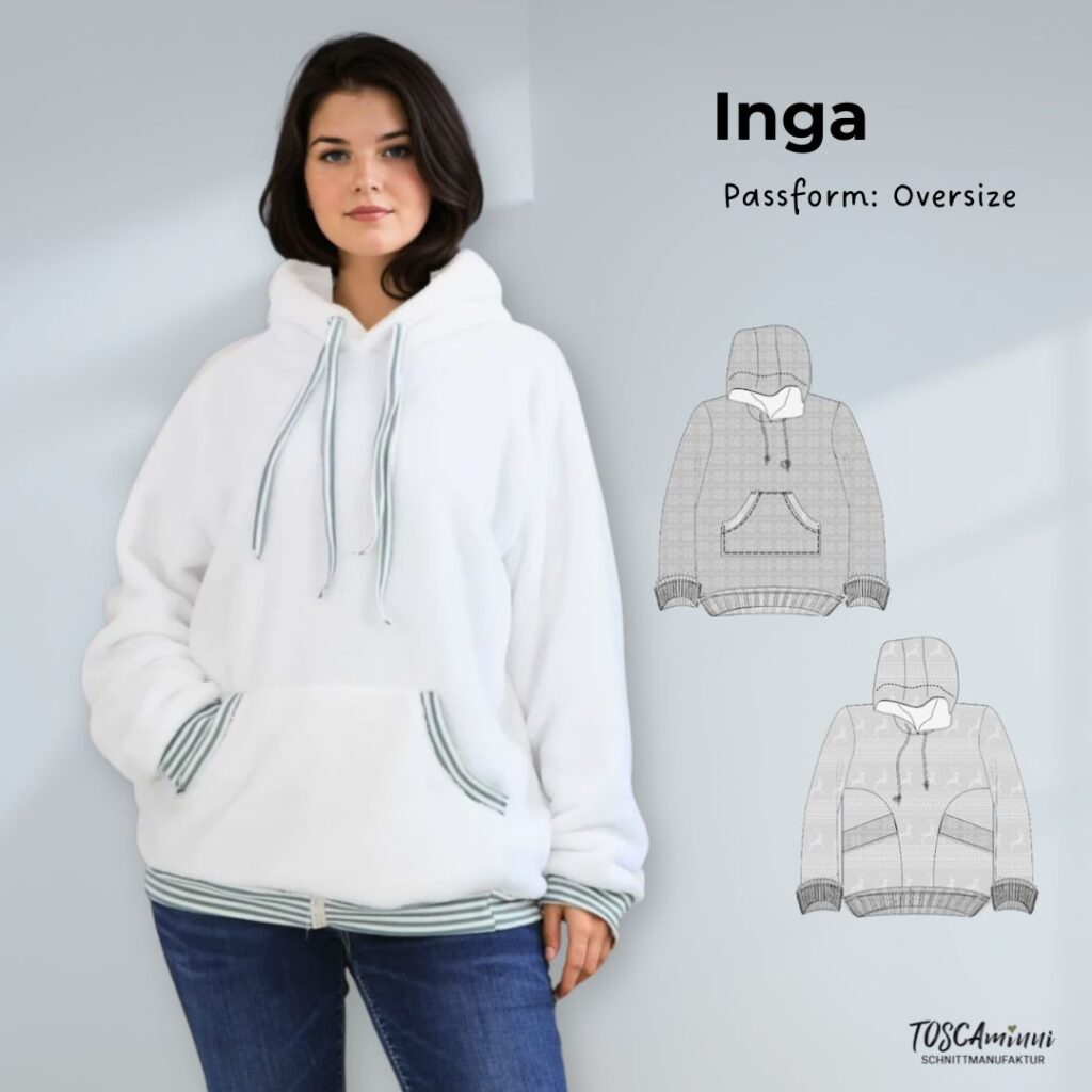 Schnittmuster Sweatshirt Inga Gr. 34-54 mit Kapuze, oversize