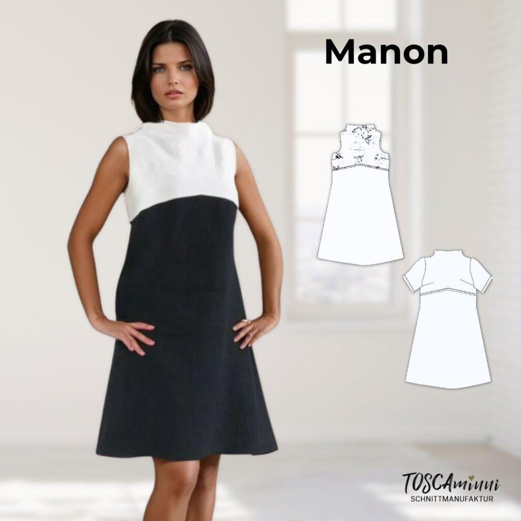 Schnittmuster Leinenkleid Manon Gr. 34-54 A-Linie mit Passe