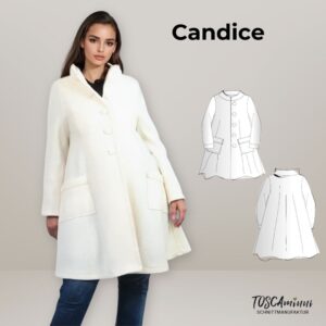 Schnittmuster Damenmantel Candice A-Linie: ungefütterter Walkmantel mit Stehkragen, Knöpfen und aufgesetzten Taschen. Stoff: Weisser Walkstoff - Designer: TOSCAminni-Schnittmanufaktur