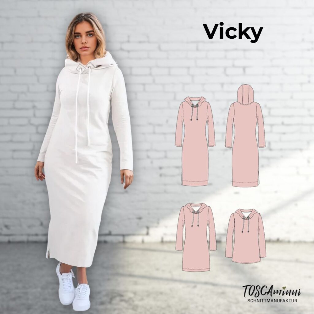 Schnittmuster Hoodiekleid Vicky Gr. 34-54 mit Schlitz