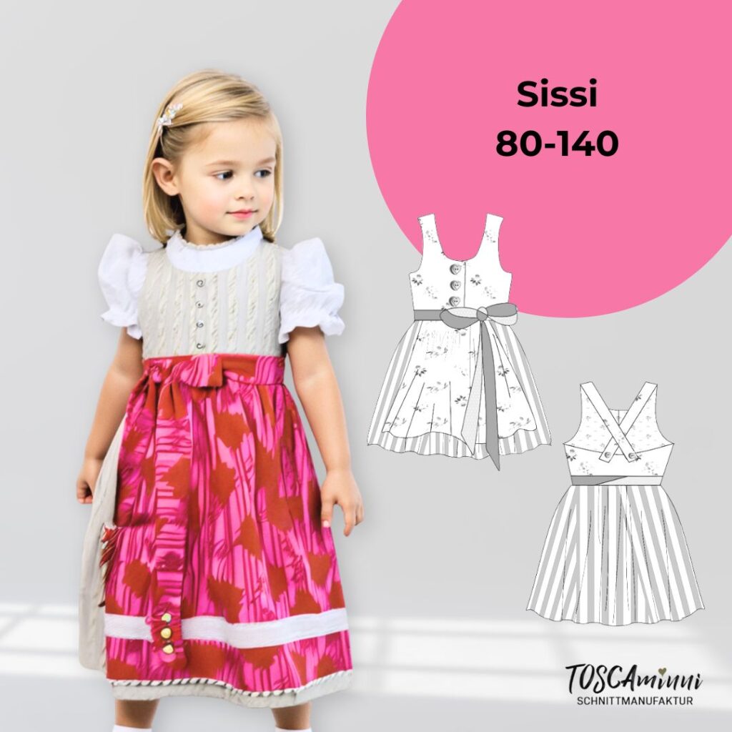 Schnittmuster Kinderdirndl Sissi Gr. 80-140 mit Träger