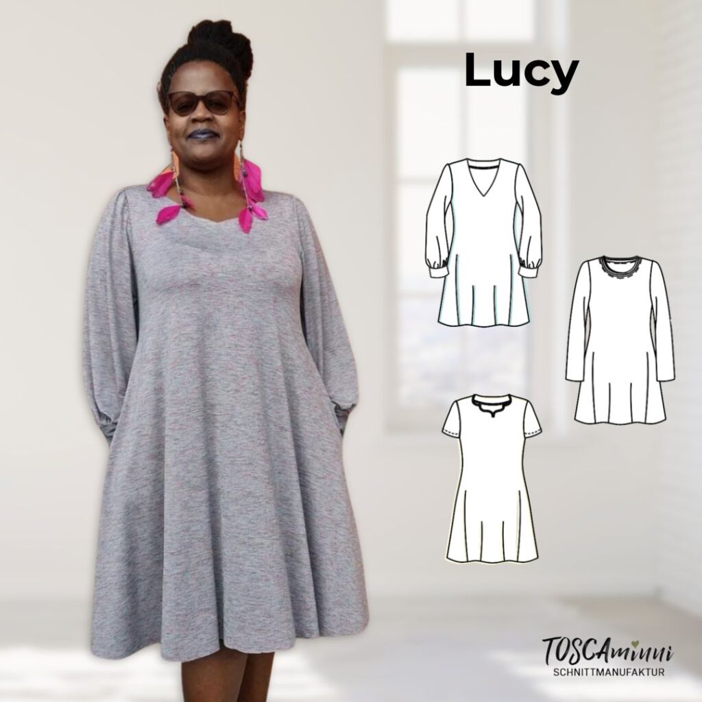 Schnittmuster Kleid Lucy Gr. 34-54 A-Linie mit Bischofsärmel