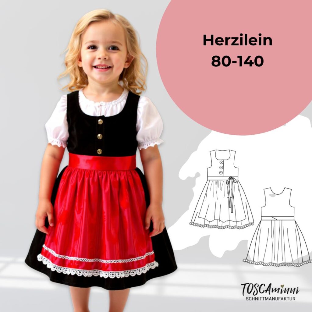 Schnittmuster Kinderdirndl Herzilein Gr. 80-140