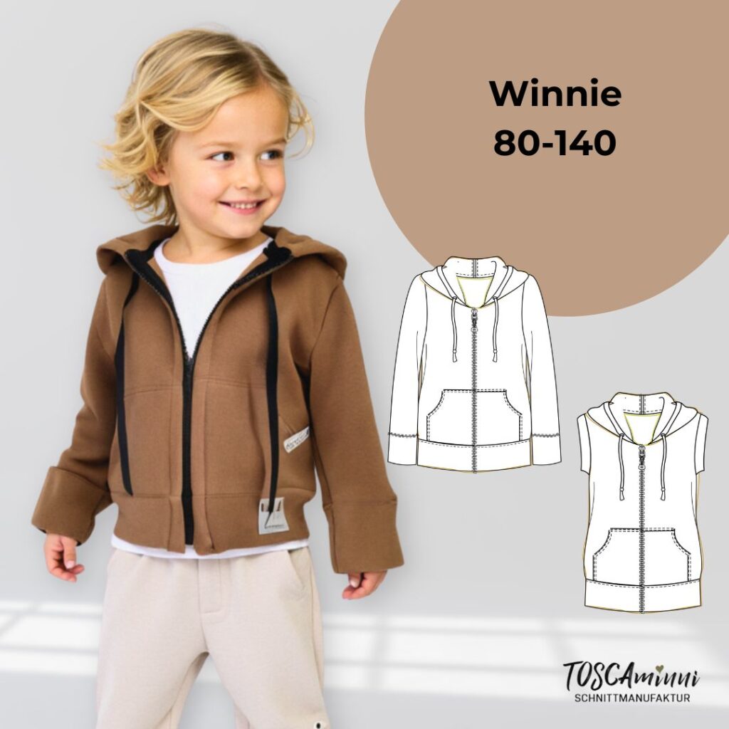 Schnittmuster Sweatjacke Winnie Gr. 80-158, ärmellos, langarm