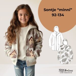 Schnittmuster Kinder Übergangsjacke Sontje minni – Kinderjacke mit Kapuze, Reißverschluss und Teilungsnähten in Größe 80–140. Designer: TOSCAminni-Schnittmanufaktur