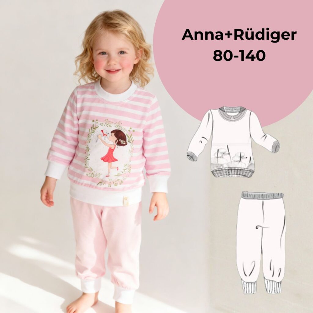 Schnittmuster Kinderschlafanzug Anna Gr. 80-140