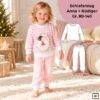 Schnittmuster Kinder-Schlafanzug mit kurzer und langer Hose Anna & Rüdiger, Gr. 80–140: Mädchen mit rosa-weiß gestreiftem Oberteil und langer rosa Hose mit weißen Bündchen, daneben Schnittzeichnungen.