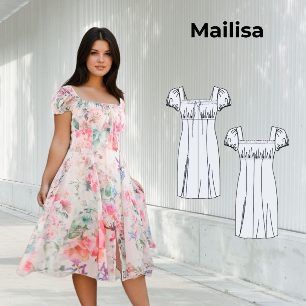 Schnittmuster Sommerkleid Mailisa Gr. 34-54 mit Puffärmel