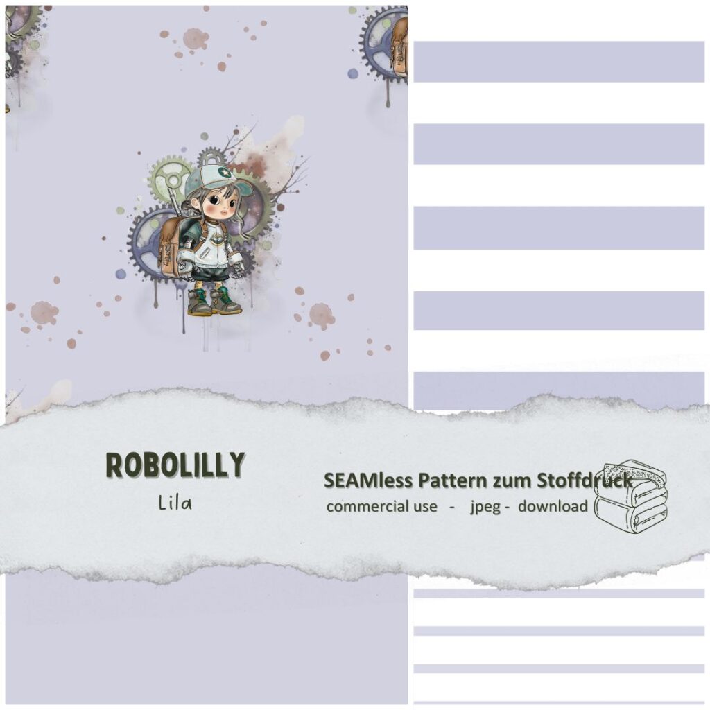 Digitales Stoffdesign Roboter Robolilly - lila