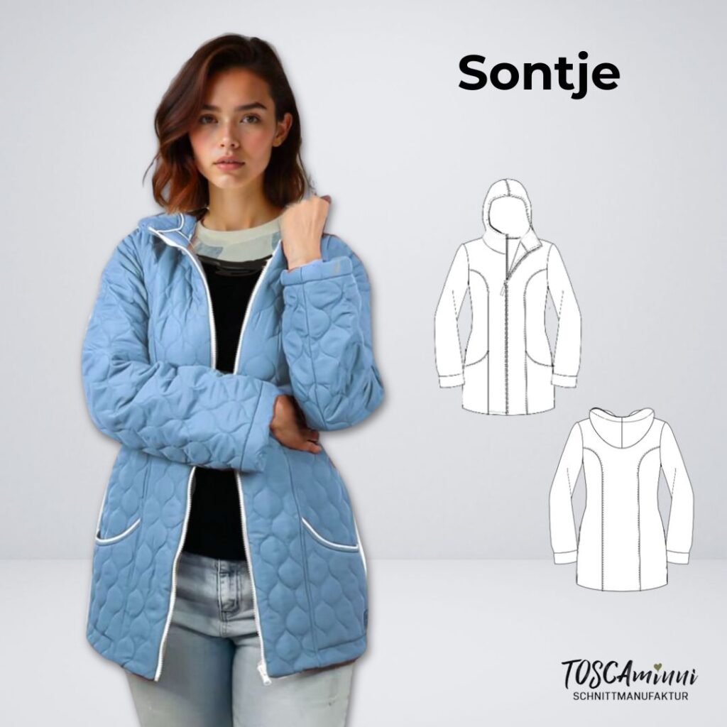 Schnittmuster Steppjacke SONTJE Damenjacke mit Kapuze, Taschen und Reißverschluss on TOSCAminni-Schnittmanufaktur