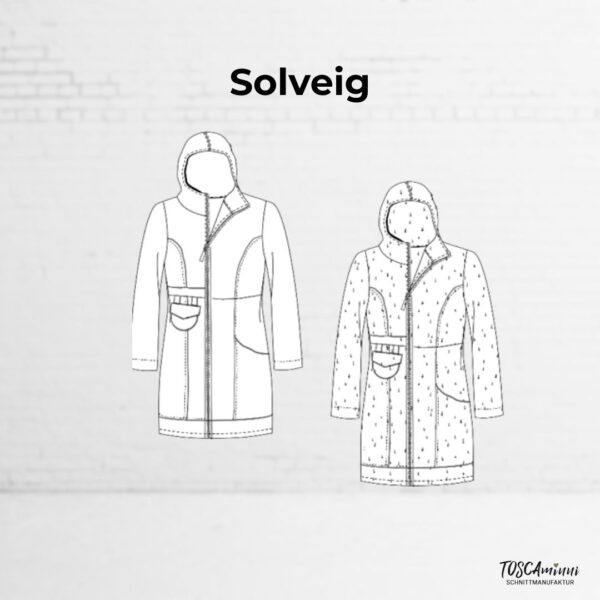 Schnittmuster Fleecejacke nähen – technische Zeichnung Solveig mit Kapuze und Taschen
