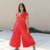 Damen Jumpsuit Amalfi mit weitem Bein und kurzen Ärmeln in Rot – elegantes Overall Schnittmuster von TOSCAminni