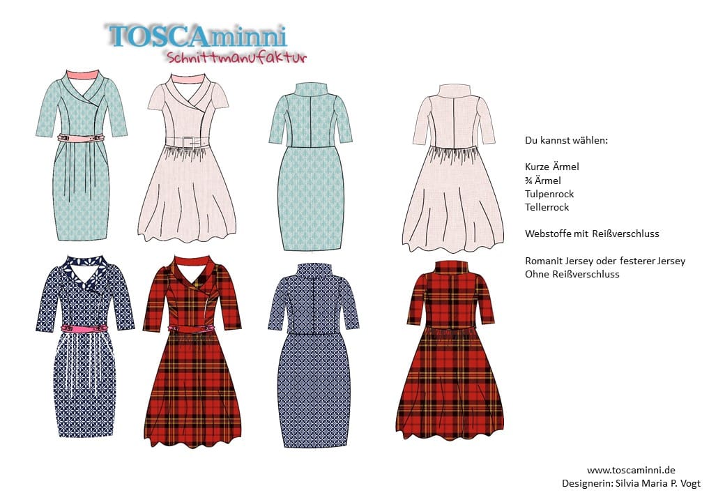 Damenkleid mit Wickelkragen Nähanleitung und Schnittmuster