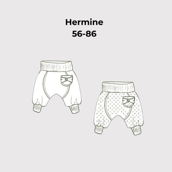 Schnittmuster Babyhose Hermine – technische Zeichnung der Pumphose mit Tasche