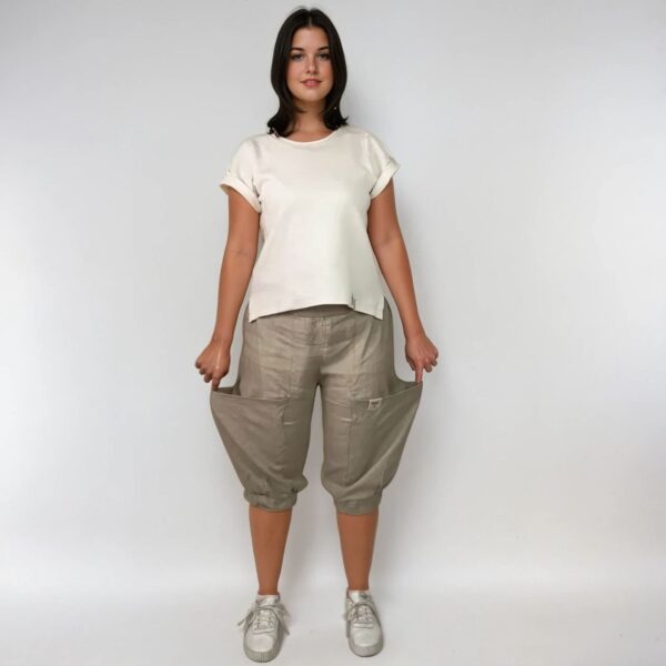Frontansicht mit Details des Schnittmusters Knickerbocker Hose Zoé von TOSCAminni-Schnittmanufaktur -