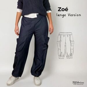 Schnittmuster lange Damenhose Zoé – lässige lange Hose mit Seitentaschen und Bündchen, Größen 34–54, von TOSCAminni-Schnittmanufakur