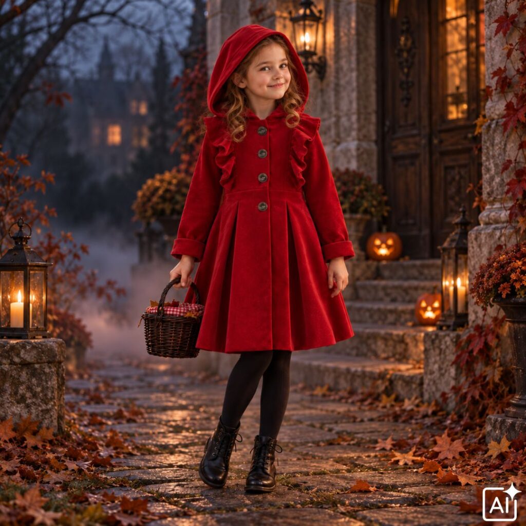 Schnittmuster Kindermantel Noémie als rotes Rotkäppchen-Kostüm für Halloween