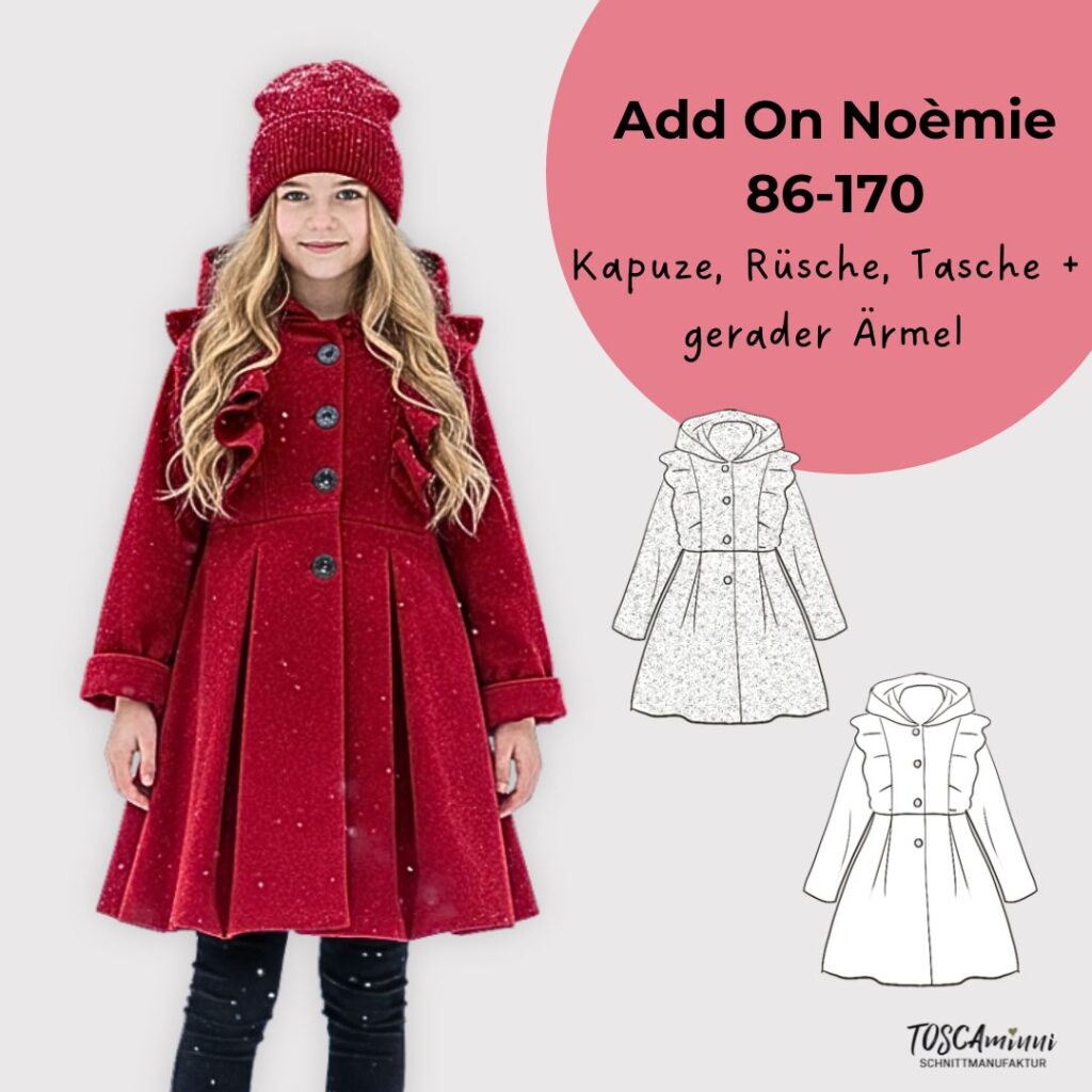 Mantelserie Add-on 02 – Rüschen-Kapuze-gerader Ärmel Noémie Gr. 86-170