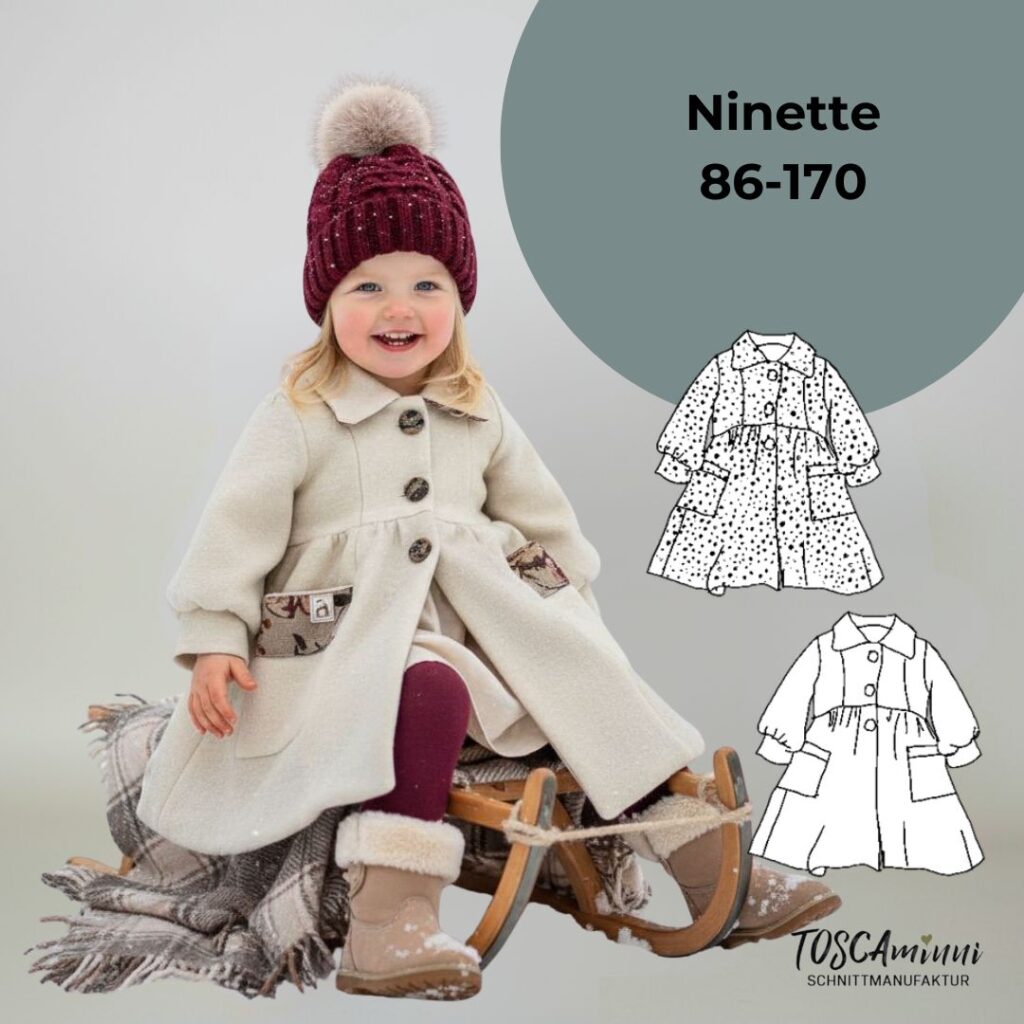 Walkmantel Kinder Schnittmuster Ninette – A-Linien Mantel aus Wollwalk mit Knopfleiste | TOSCAminni