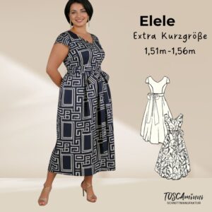 Schnittmuster Kleid Elele Extra Kurzgröße – Technische Zeichnung und Modell