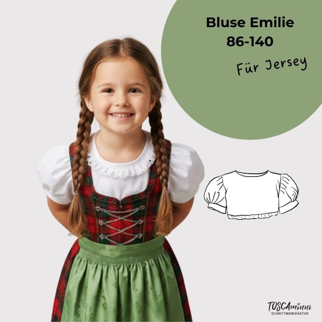 Schnittmuster Dirndlbluse für Kinder aus Jersey | Modell Emilie in den Größen 86 bis 140