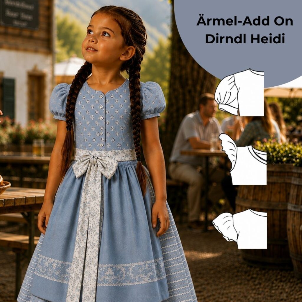Kinderdirndl-Heidi mit verschiedenen Ärmelvarianten - Puffärmel - Flügelärmel - Rüschenärmel